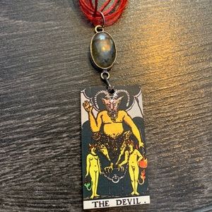 Devil Tarot Card Necklace - tarot jewelry - goth tarot labradorite pendant